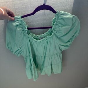 Mint Green Puff Sleeve Top